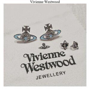 Vivienne Westwood light blue star planet rhinestone stud earrigs
